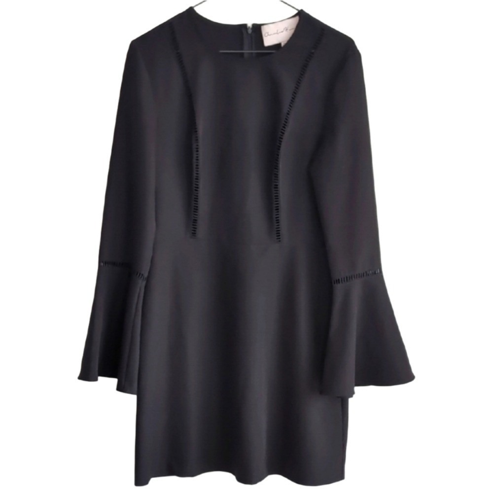 Charles Henry Women's Medium Black Long Bell Sleeve‎ Midi Dress Stretch